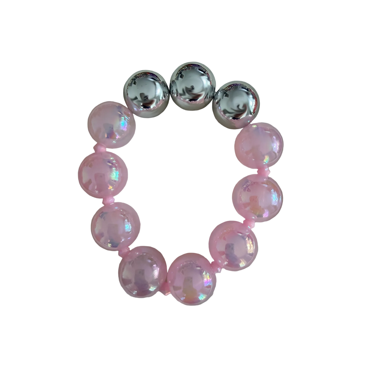 Blush Mirage handmade beaded bracelet in pink and silver