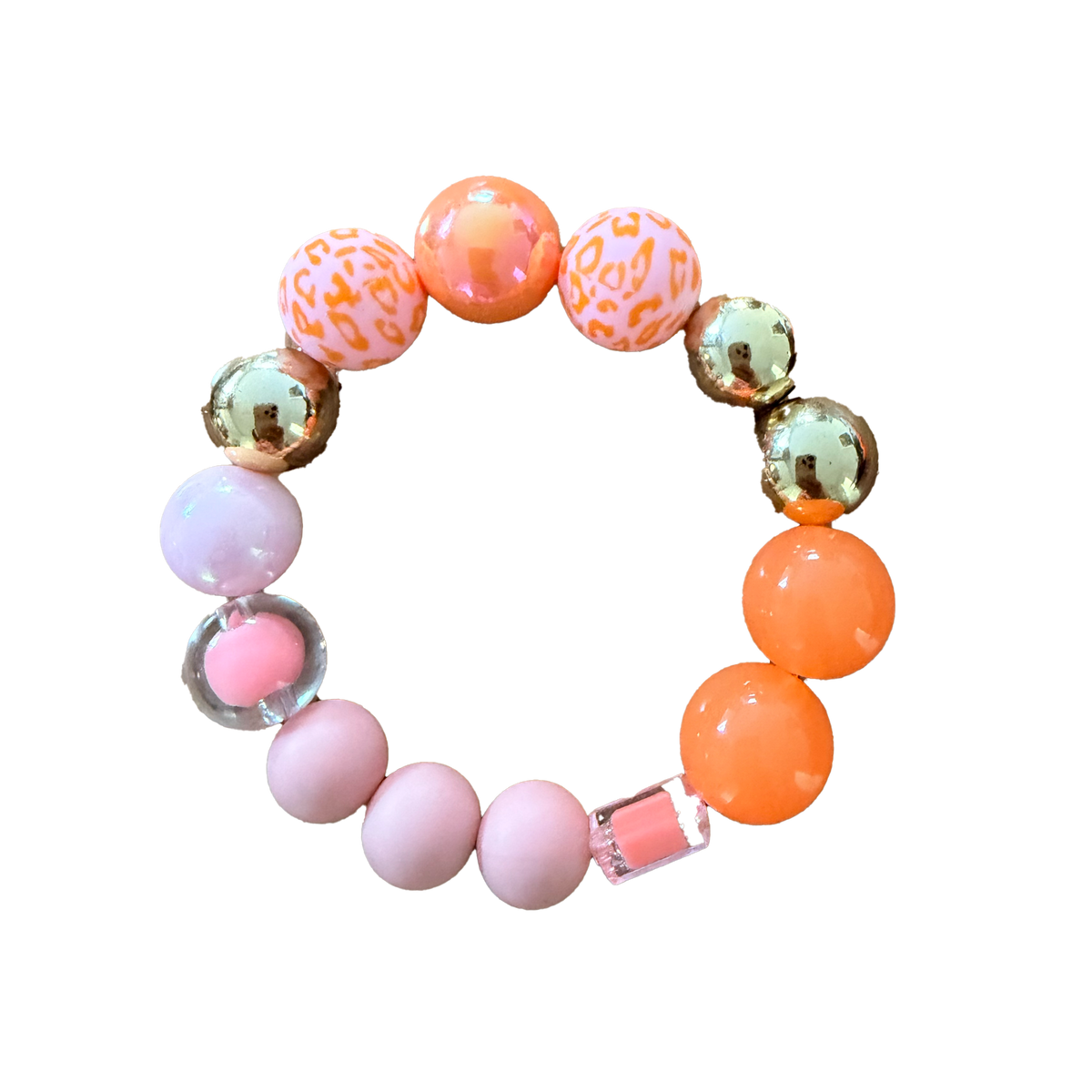 Peach Mirage handmade beaded bracelet in orange, gold and pink