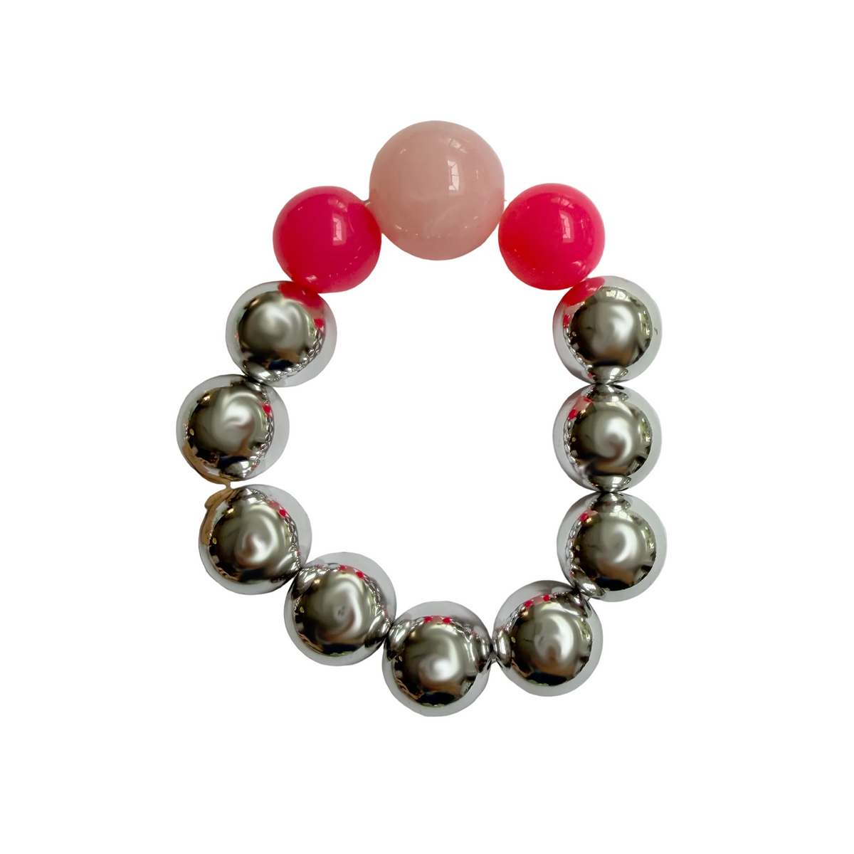 Chrome Blush handmade beaded bracelet in silver and pink