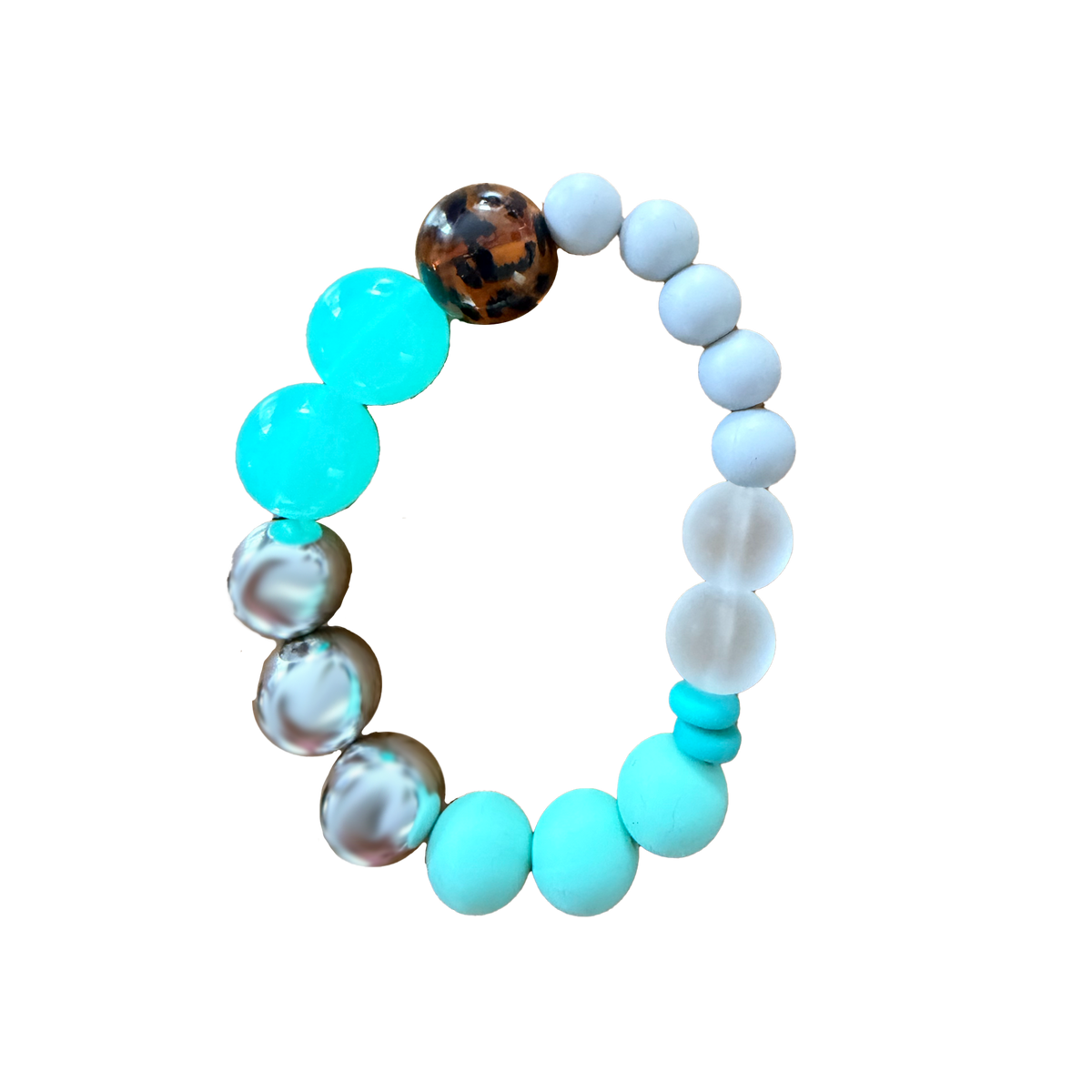 Turquoise Mirage handmade beaded bracelet in turquoise, white and frosted glass