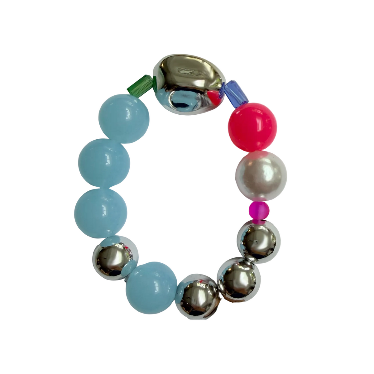 Sky Current handmade beaded bracelet in blue, silver and green
