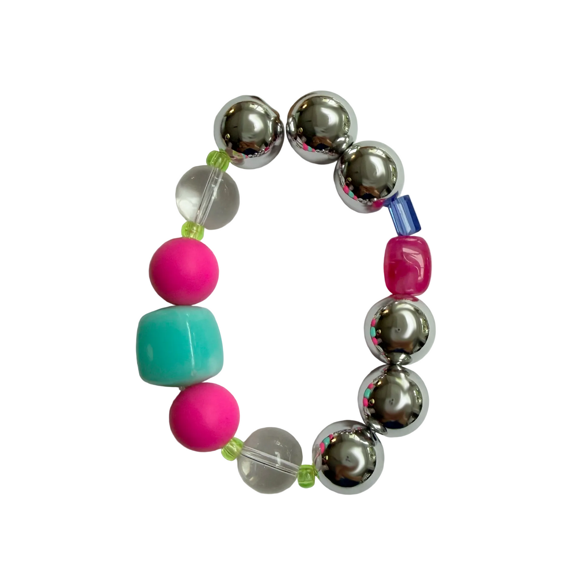 Candy Chrome handmade beaded bracelet in pink, turquoise and silver