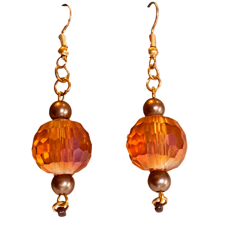 Amber Dusk handmade beaded earrings in orange and brown