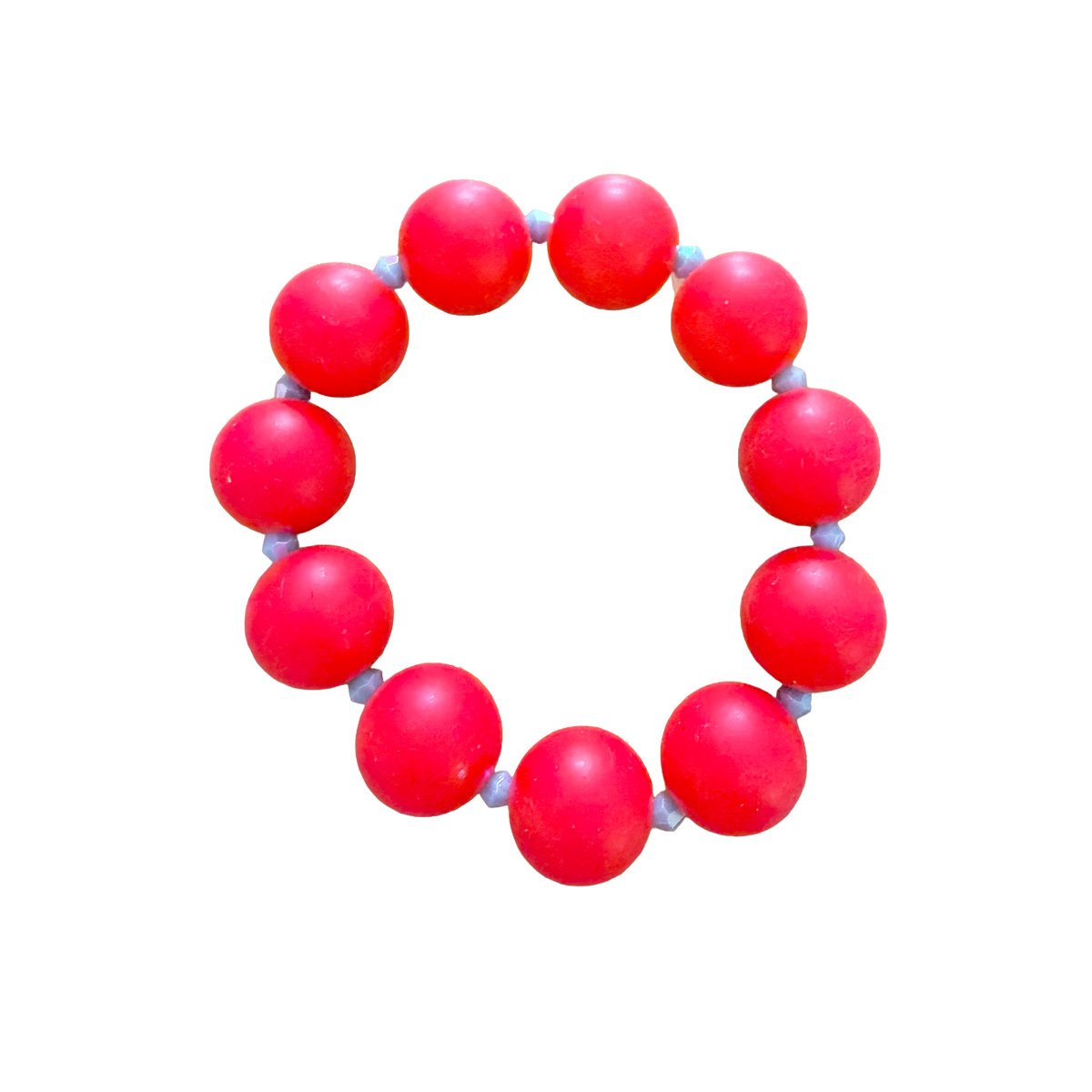 Cherry Red handmade beaded bracelet in red and light blue
