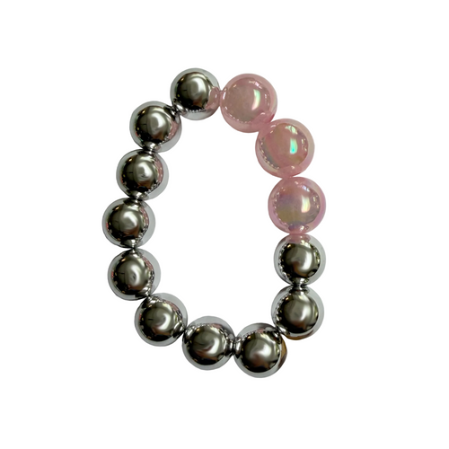 Chrome Petal handmade beaded bracelet in silver and pink
