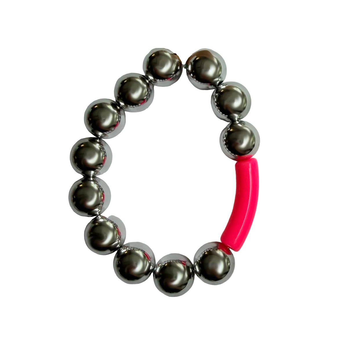 Chrome Signal handmade beaded bracelet in silver and pink
