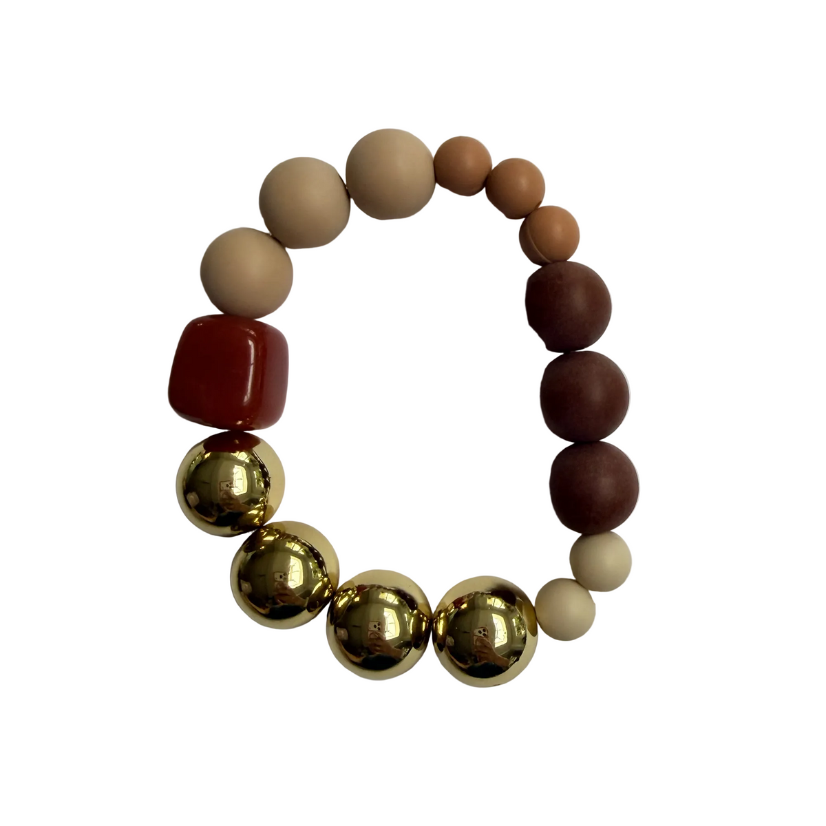 Clay Ember handmade beaded bracelet in cream, gold and sand