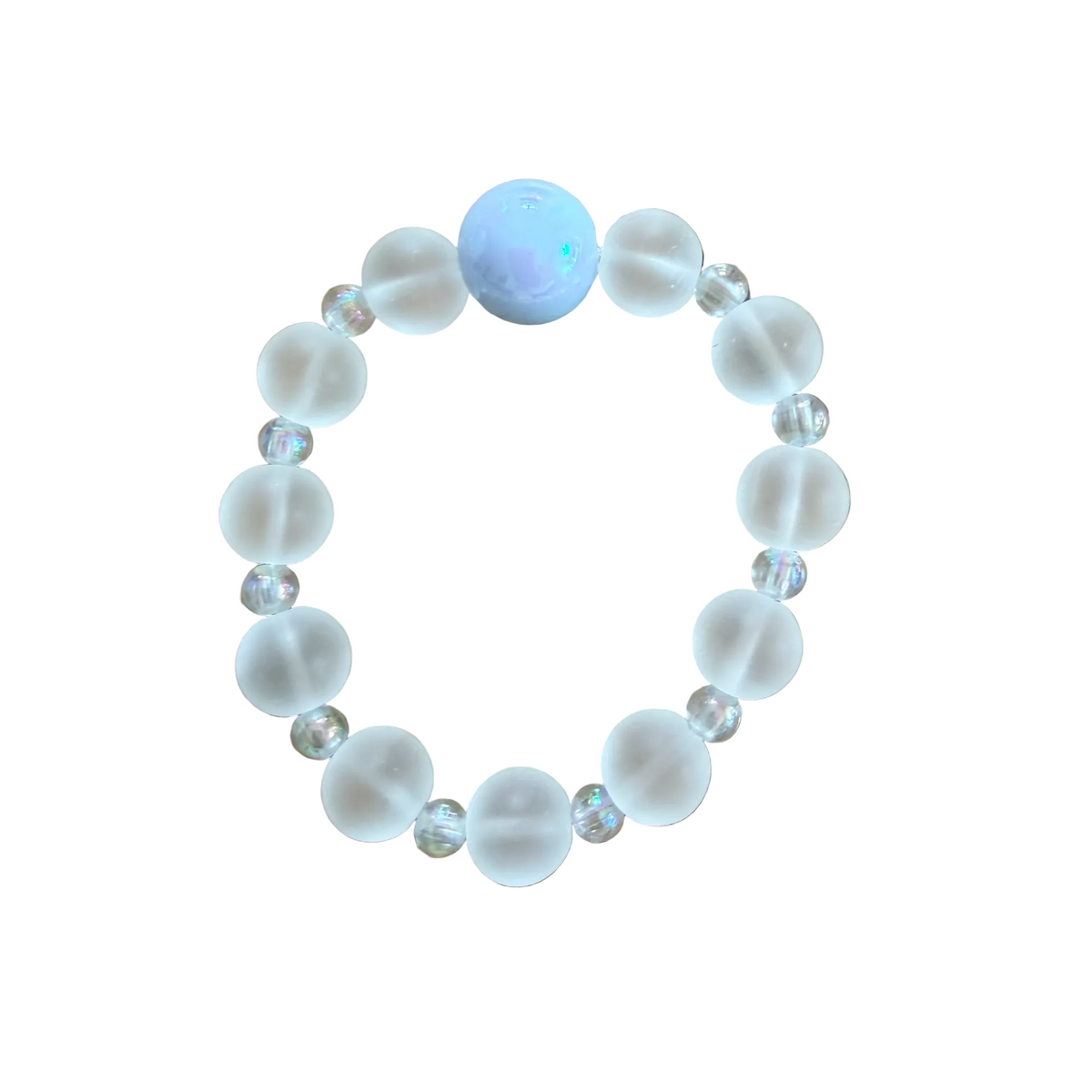 Frosted Mist handmade beaded bracelet in white and light blue