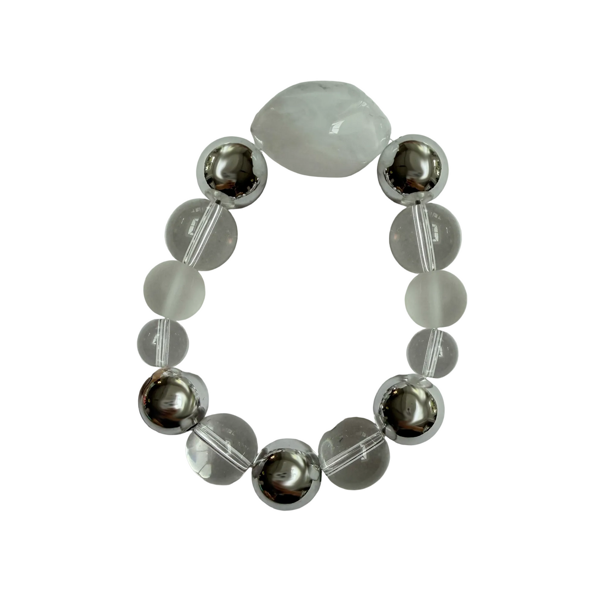 Glacier Chrome handmade beaded bracelet in clear, silver and white