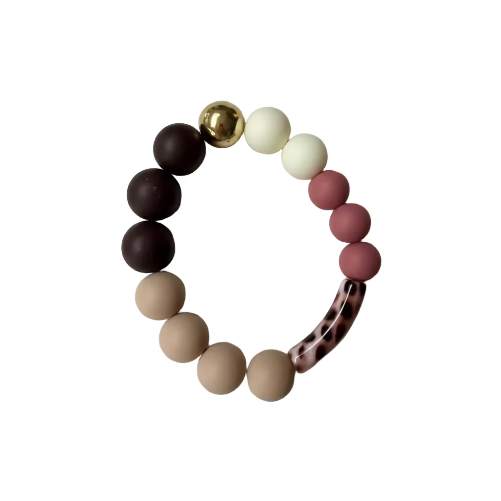 Safari handmade beaded bracelet in gold, brown and rose gold