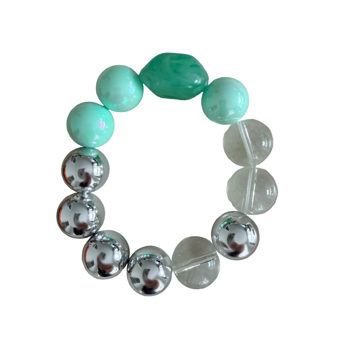 Jade Reflection handmade beaded bracelet in green and silver