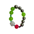 Lime Static handmade beaded bracelet in green, pink and silver