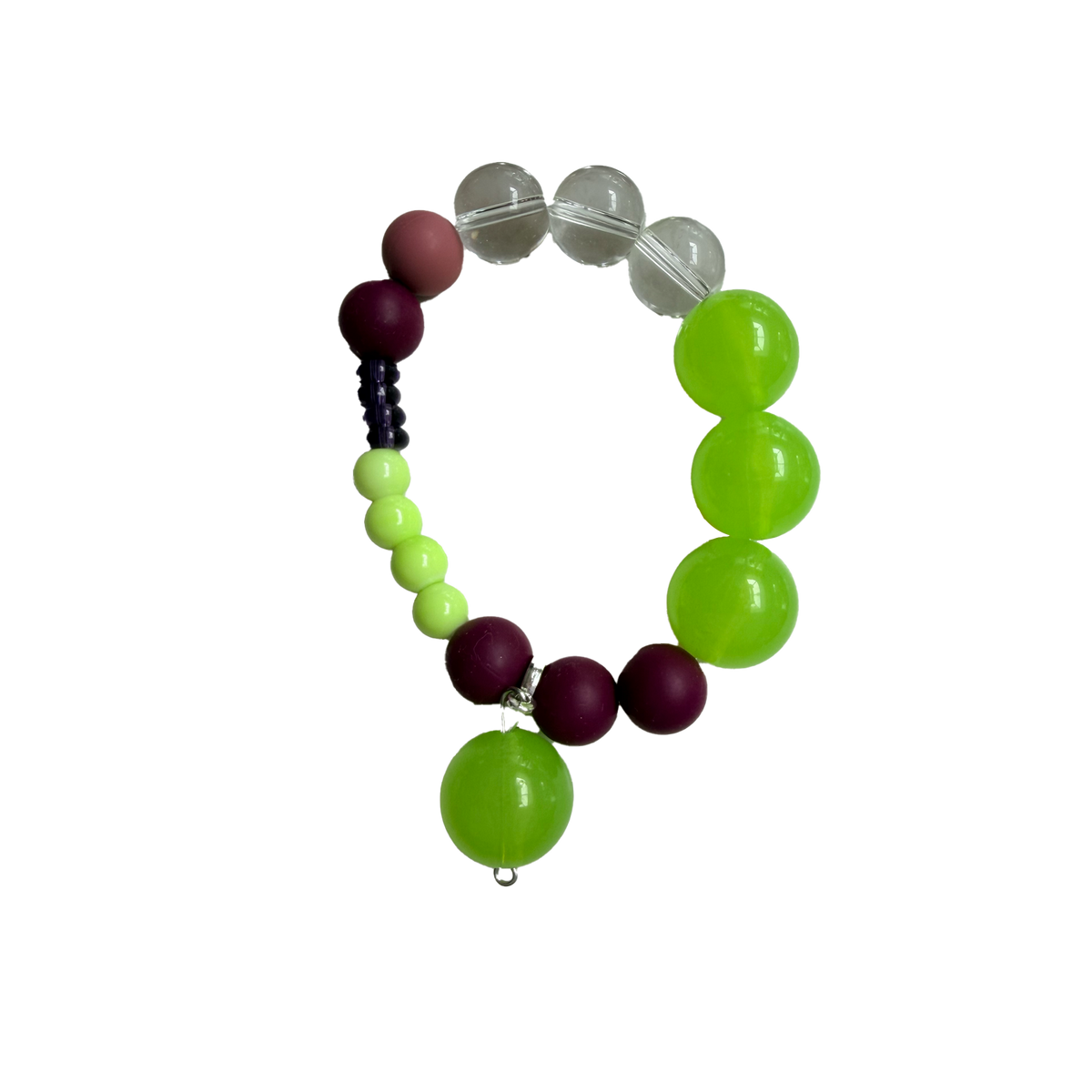 Lime Volt handmade beaded bracelet in purple, lime green and gold