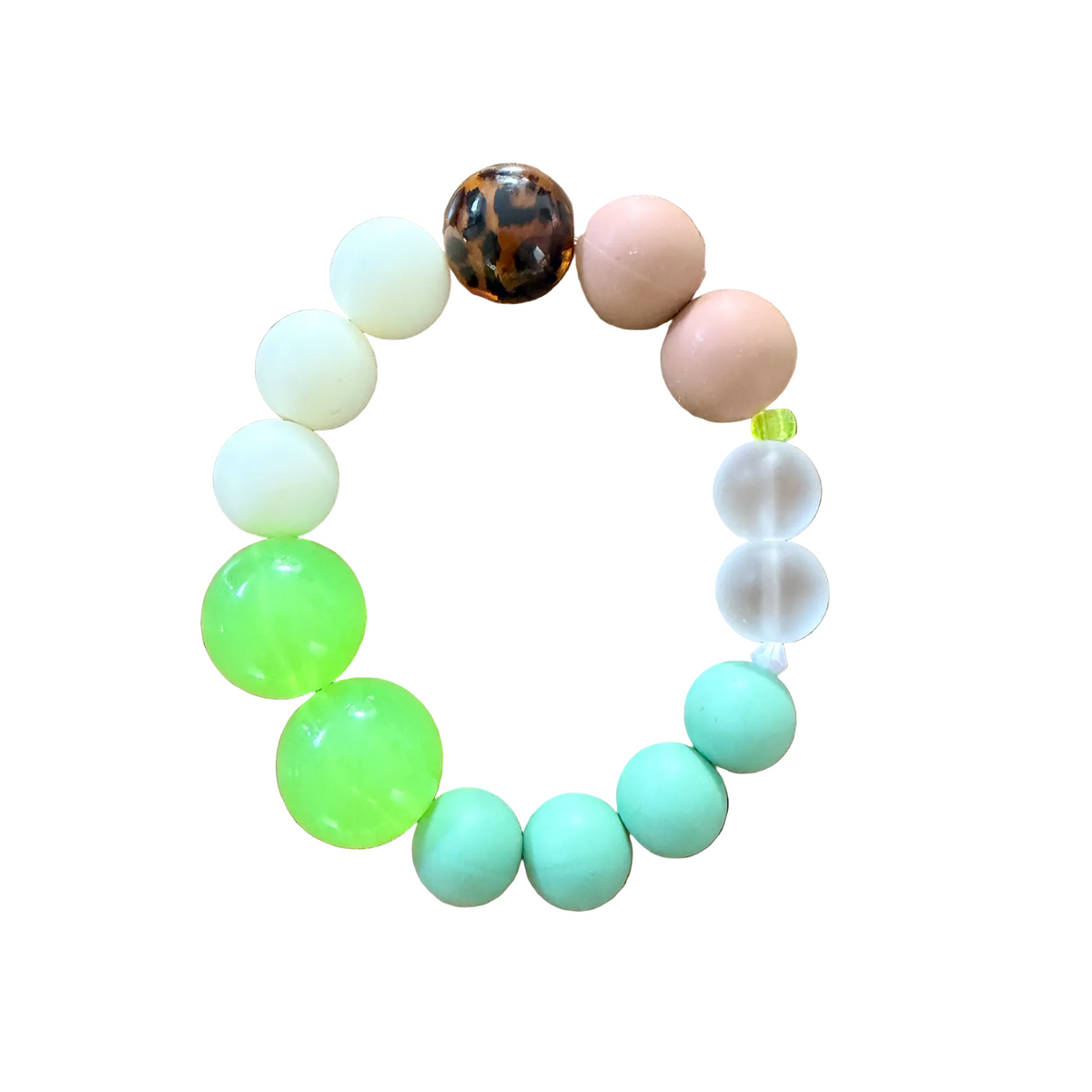 Meadow Reverie handmade beaded bracelet in cream, lime green and turquoise