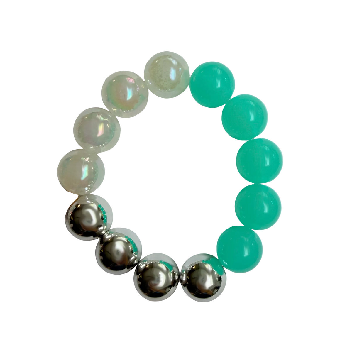 Mint Tide handmade beaded bracelet in green, cream and silver