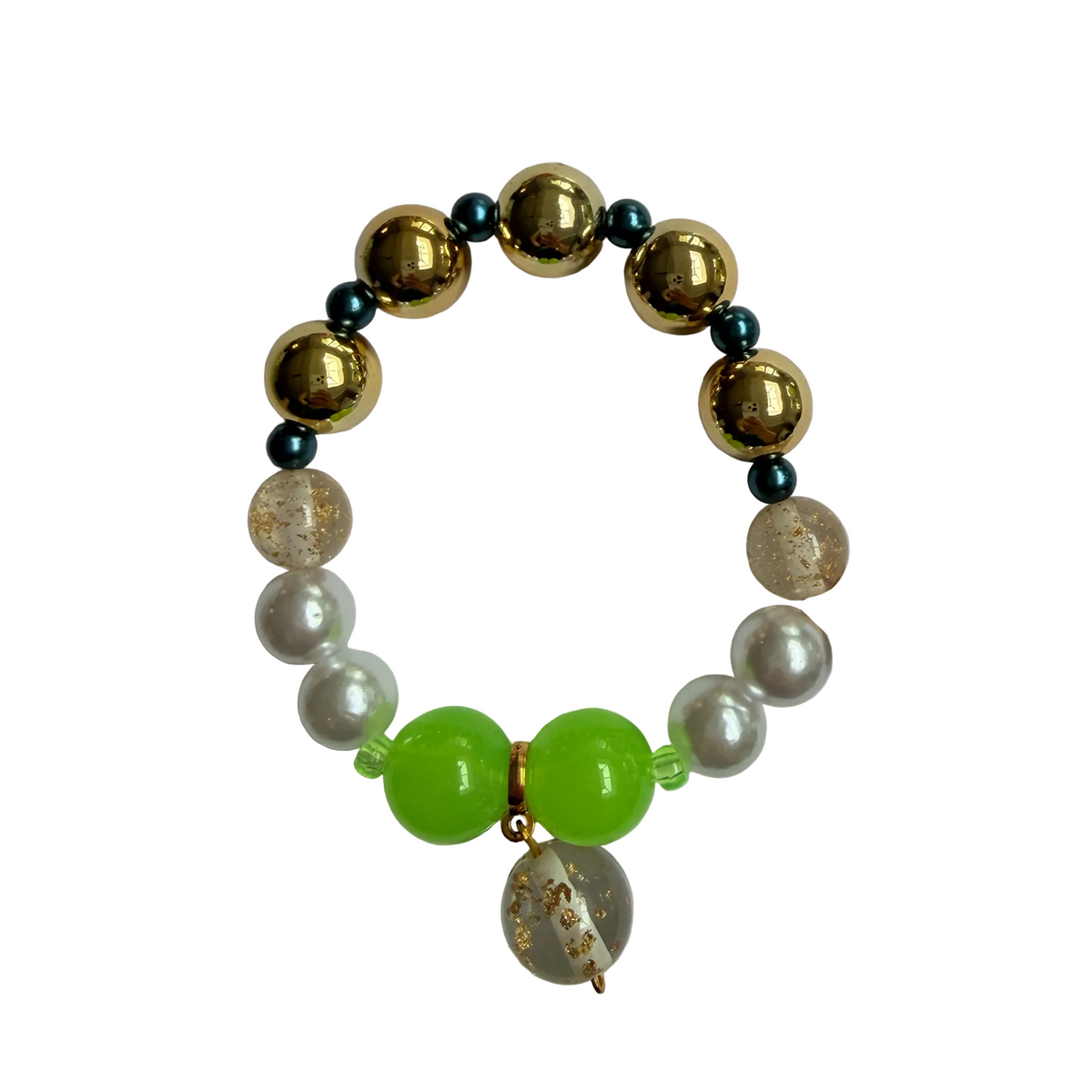Neon Horizon handmade beaded bracelet in gold, lime green and teal