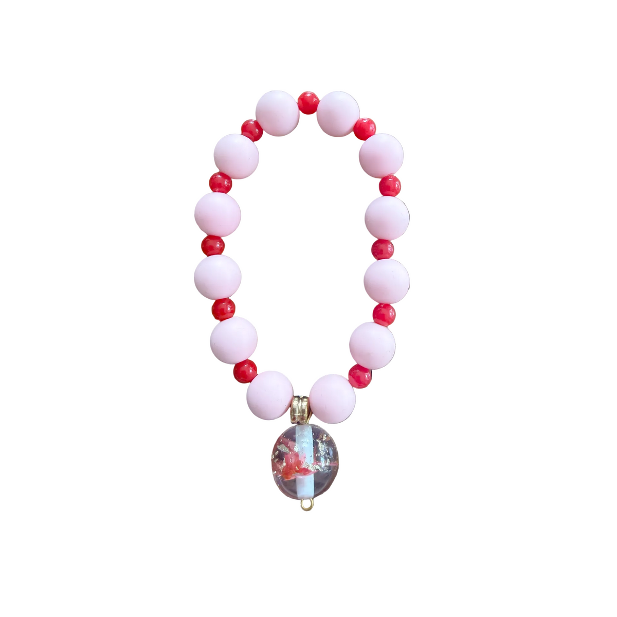 Petal Drop handmade beaded bracelet in pink and red