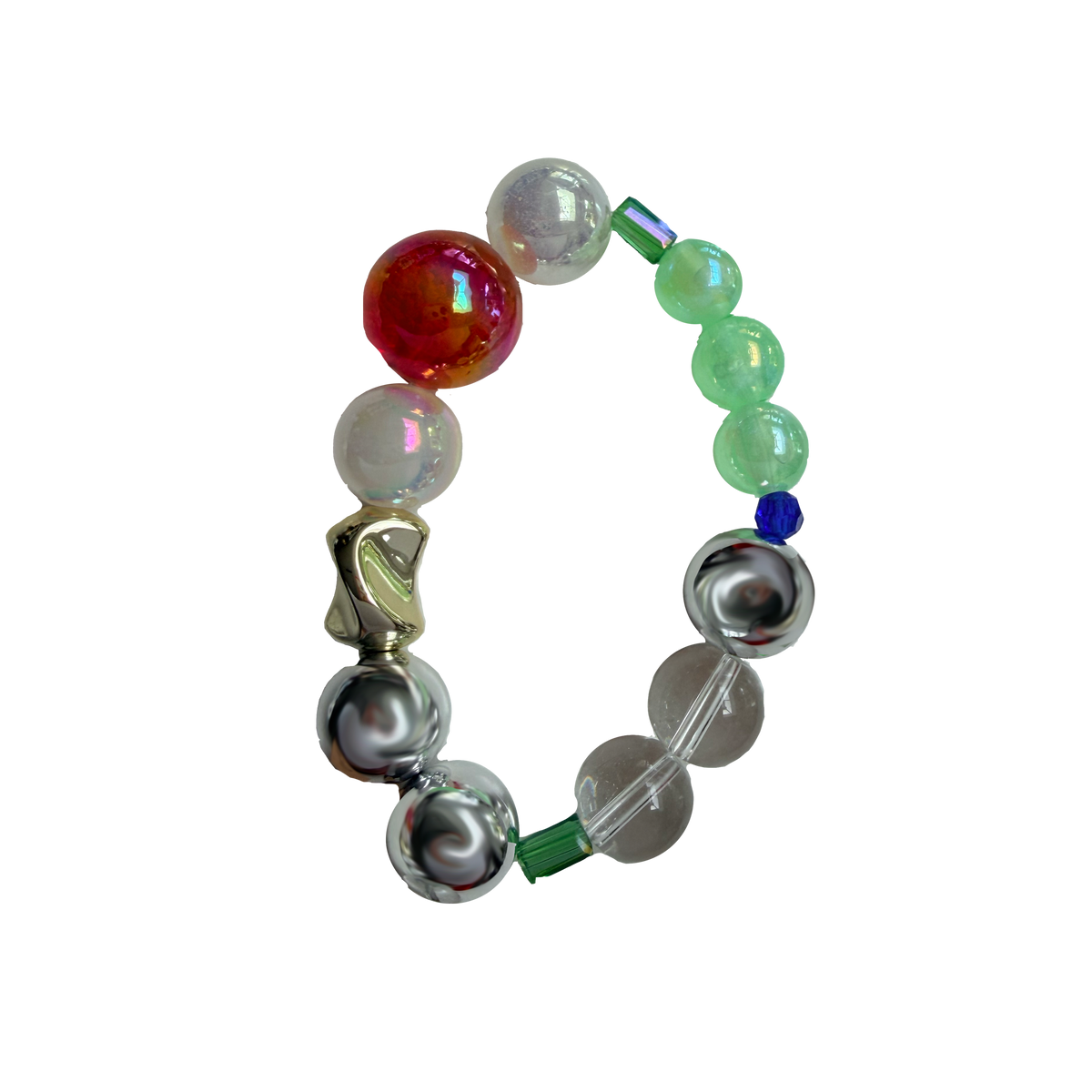 Prism Tide handmade beaded bracelet in silver, red and blue