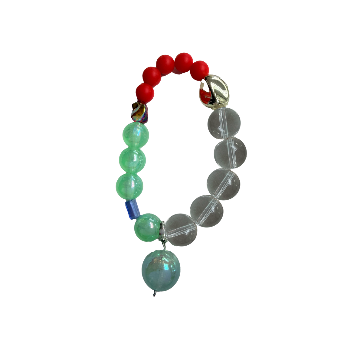 Red Volt handmade beaded bracelet in red, blue and gold