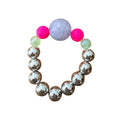 Silver Bloom handmade beaded bracelet in silver, pink and lime green