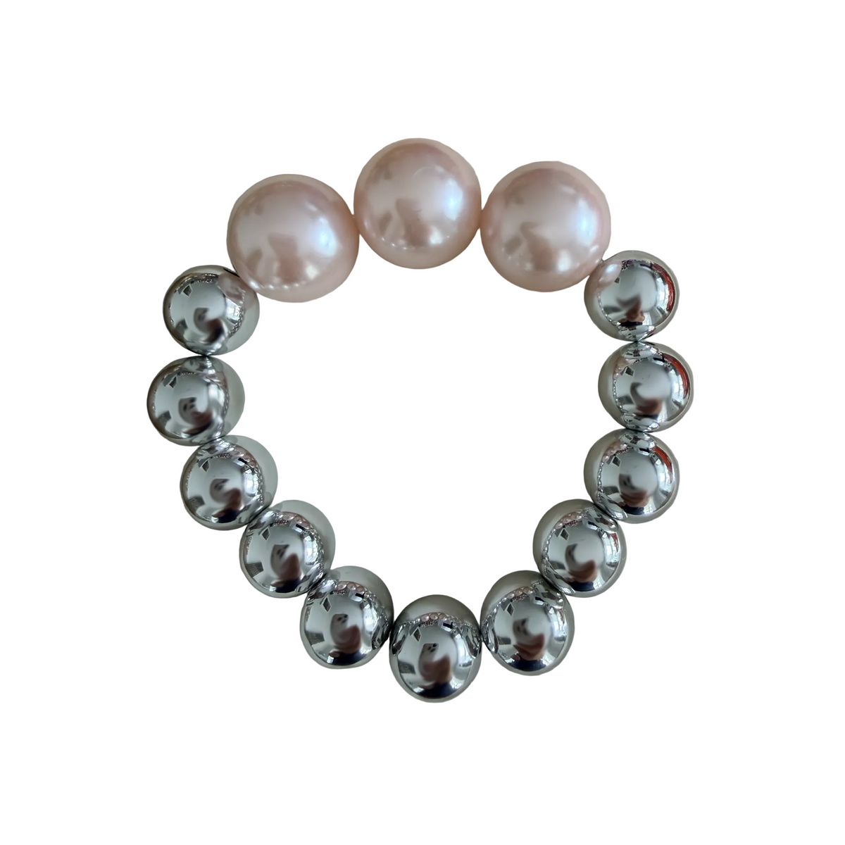Silver Blush handmade beaded bracelet in silver and pink