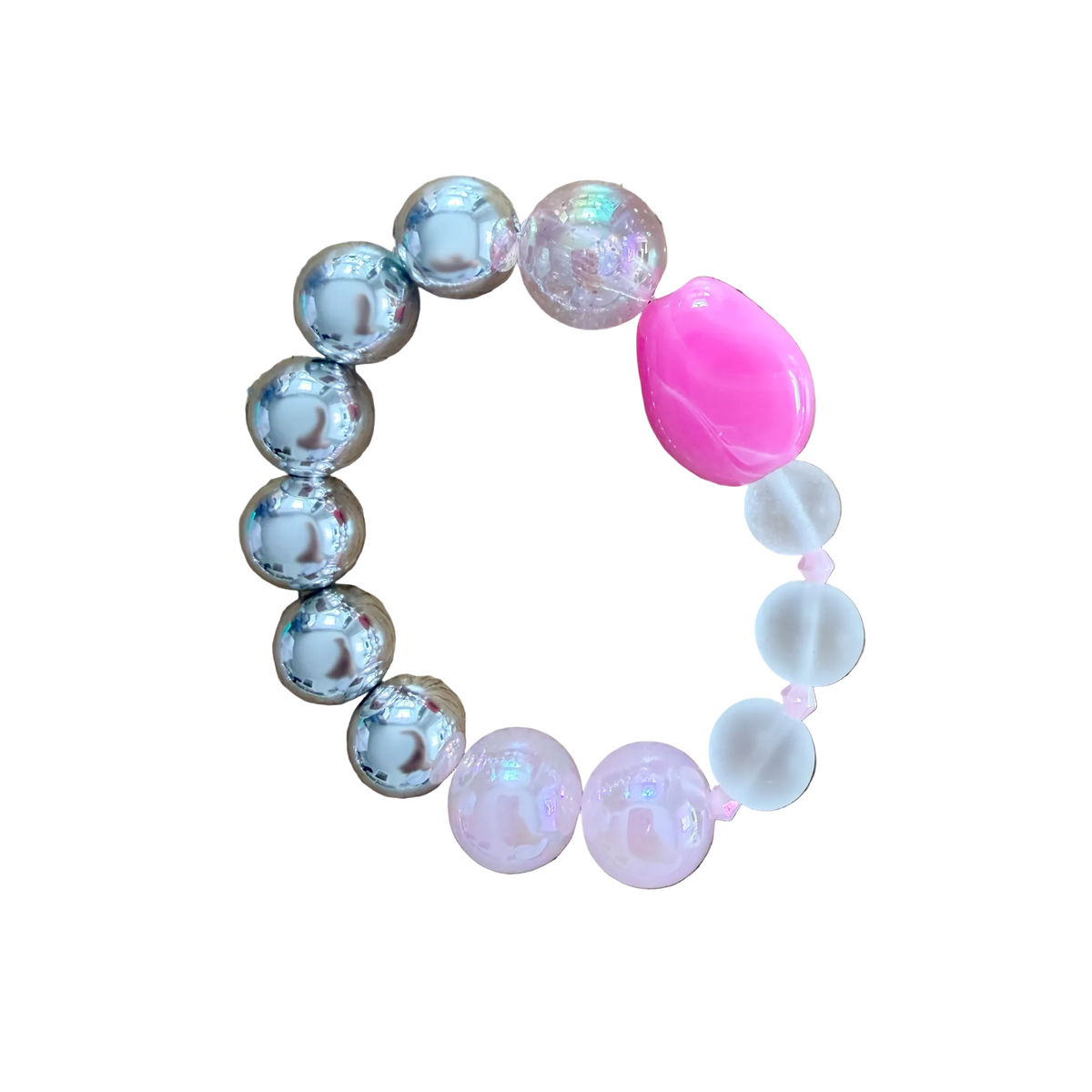 Silver Petal handmade beaded bracelet in pink and frosted glass