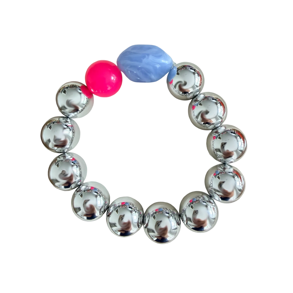 Silver Whisper handmade beaded bracelet in silver, pink and light blue