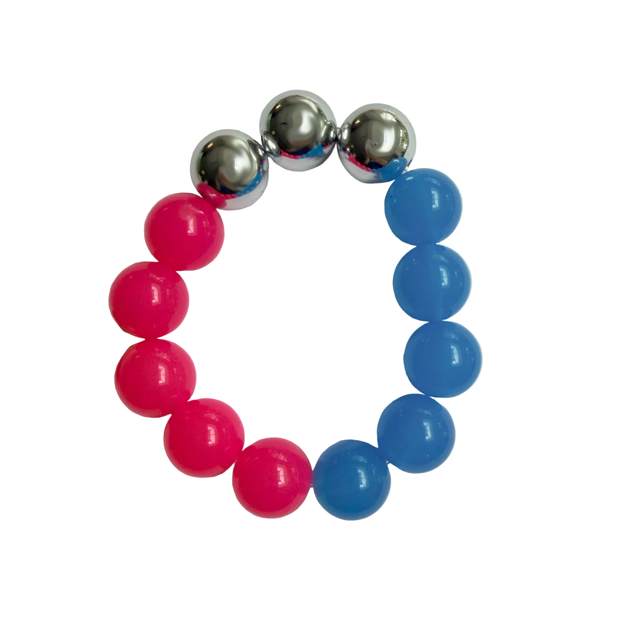 Split Signal handmade beaded bracelet in blue, silver and pink