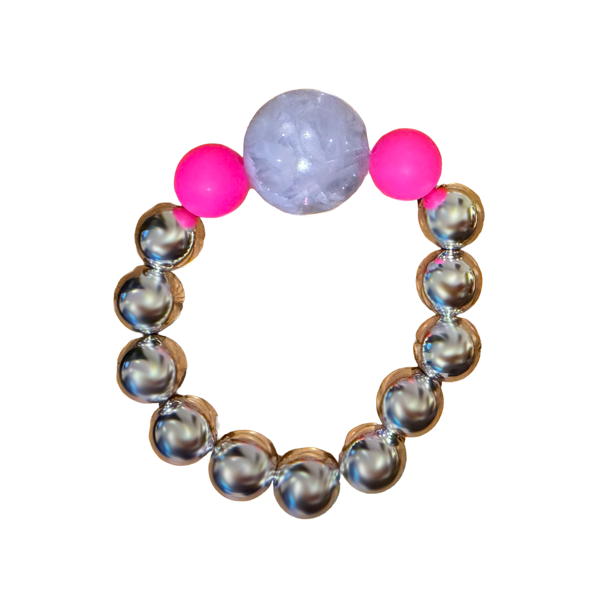 Static Bloom handmade beaded bracelet in silver, pink and light blue