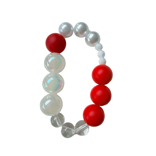 Cherry Flare handmade beaded bracelet in red, pearl and clear