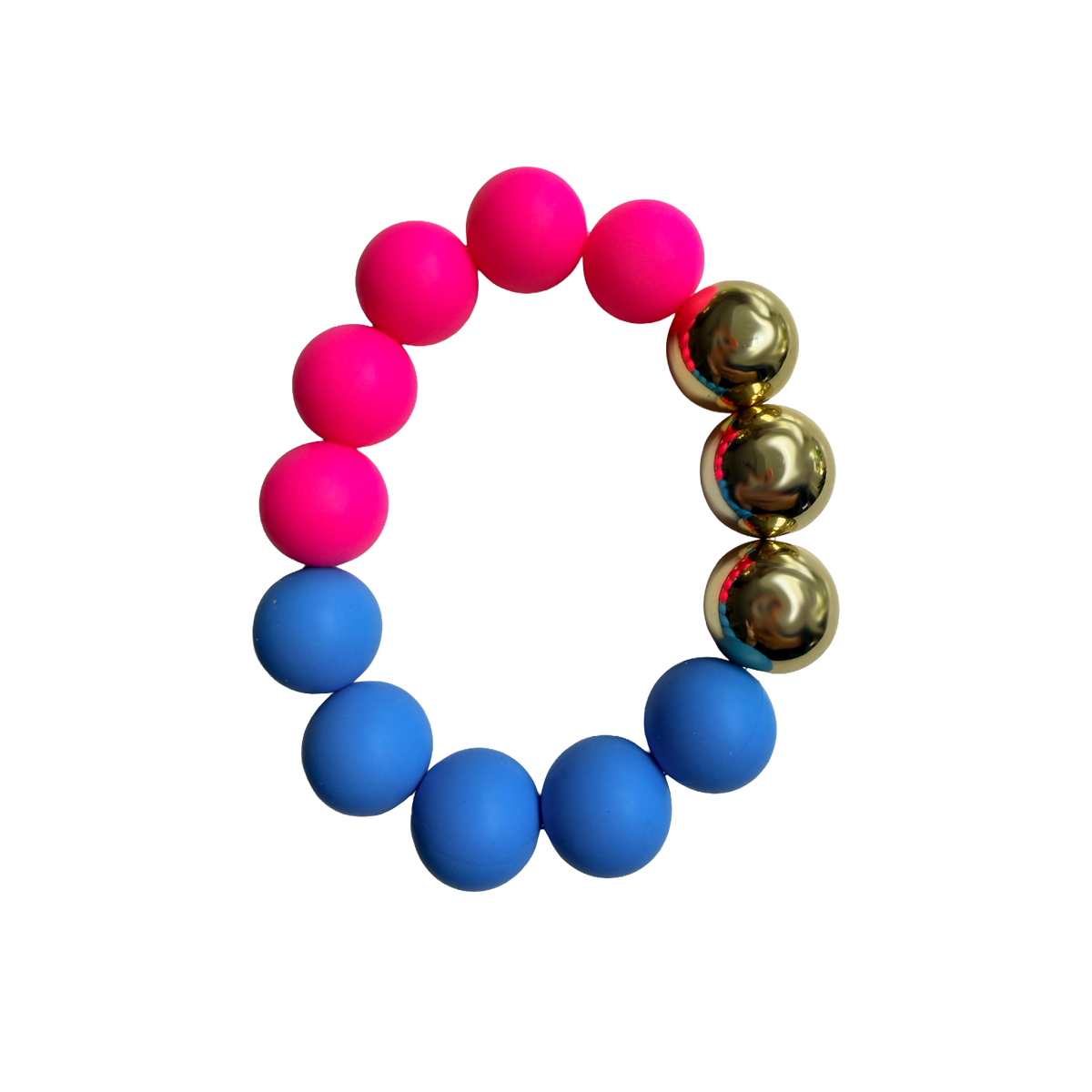 Neon Current handmade beaded bracelet in pink, blue and gold