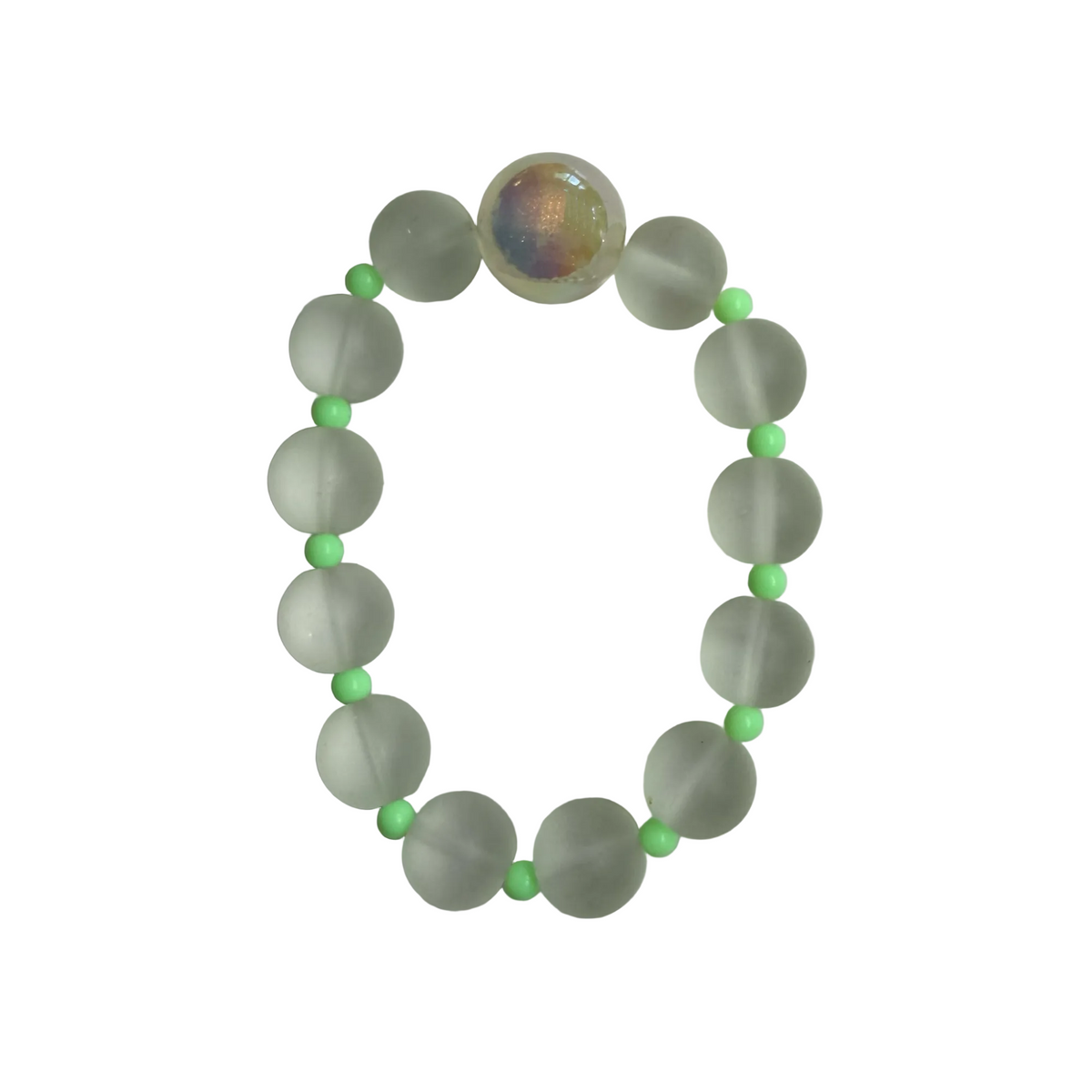 Sea Mist handmade beaded bracelet in green, frosted glass and white