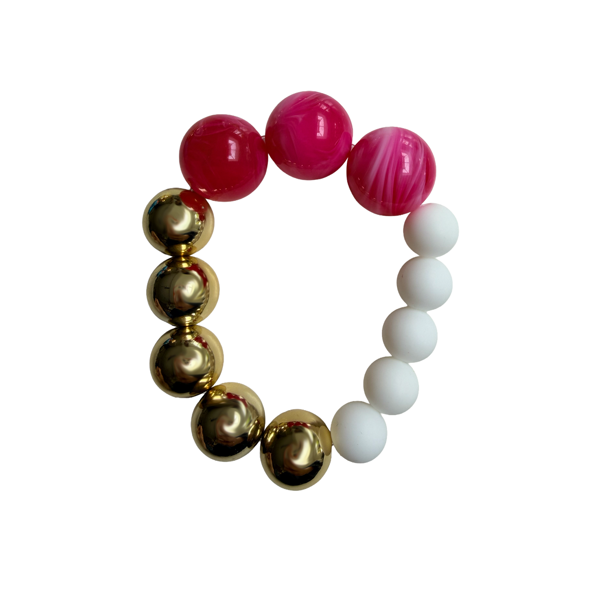 Pink Voltage handmade beaded bracelet in pink, white and gold