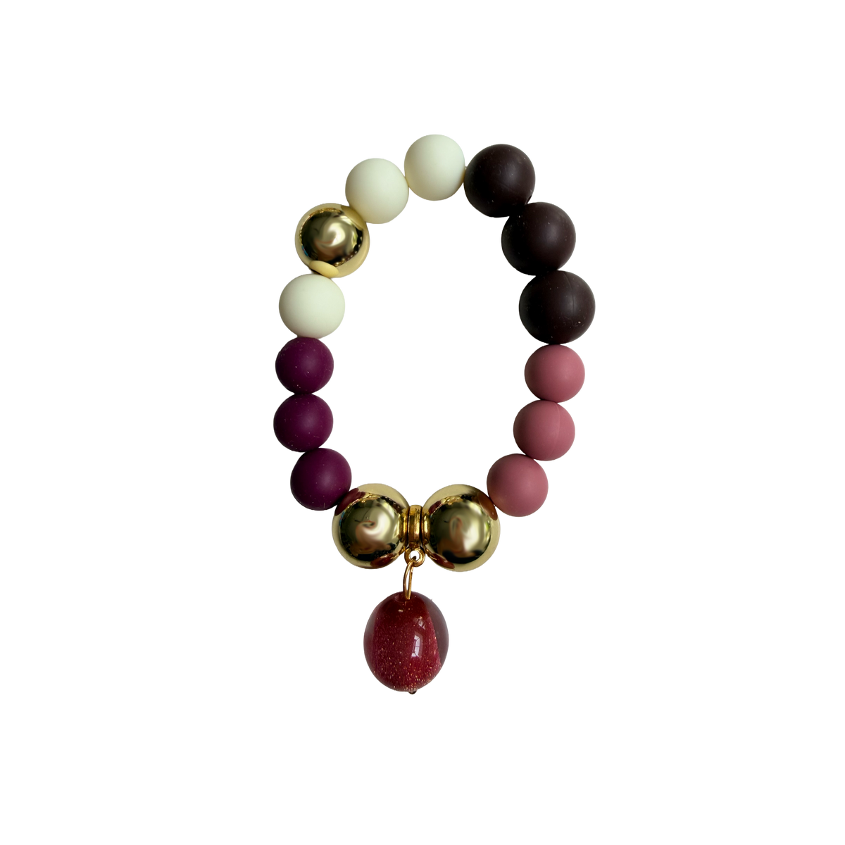 Wine Reverie handmade beaded bracelet in gold, brown and cream